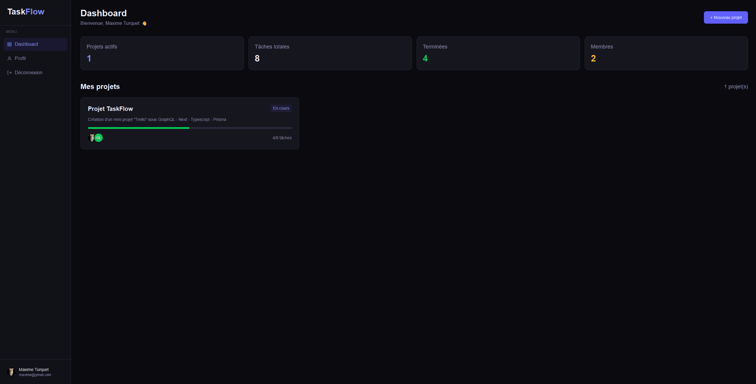Aperçu projet TaskFlow